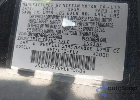 2017 Nissan Sentra Sv z USA, uszkodzony, nr VIN 3N1AB7AP0HL695603